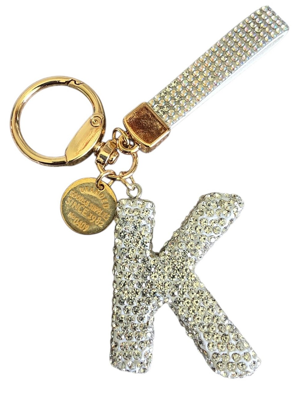 Initial Letter K Silver Glitter Handbag Bag Charm Keychain Ring Glam